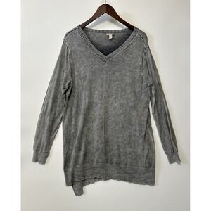 Logo Lori Goldstein Womens Tunic Sweater Top Size L Gray Acid Wash 100% Cotton